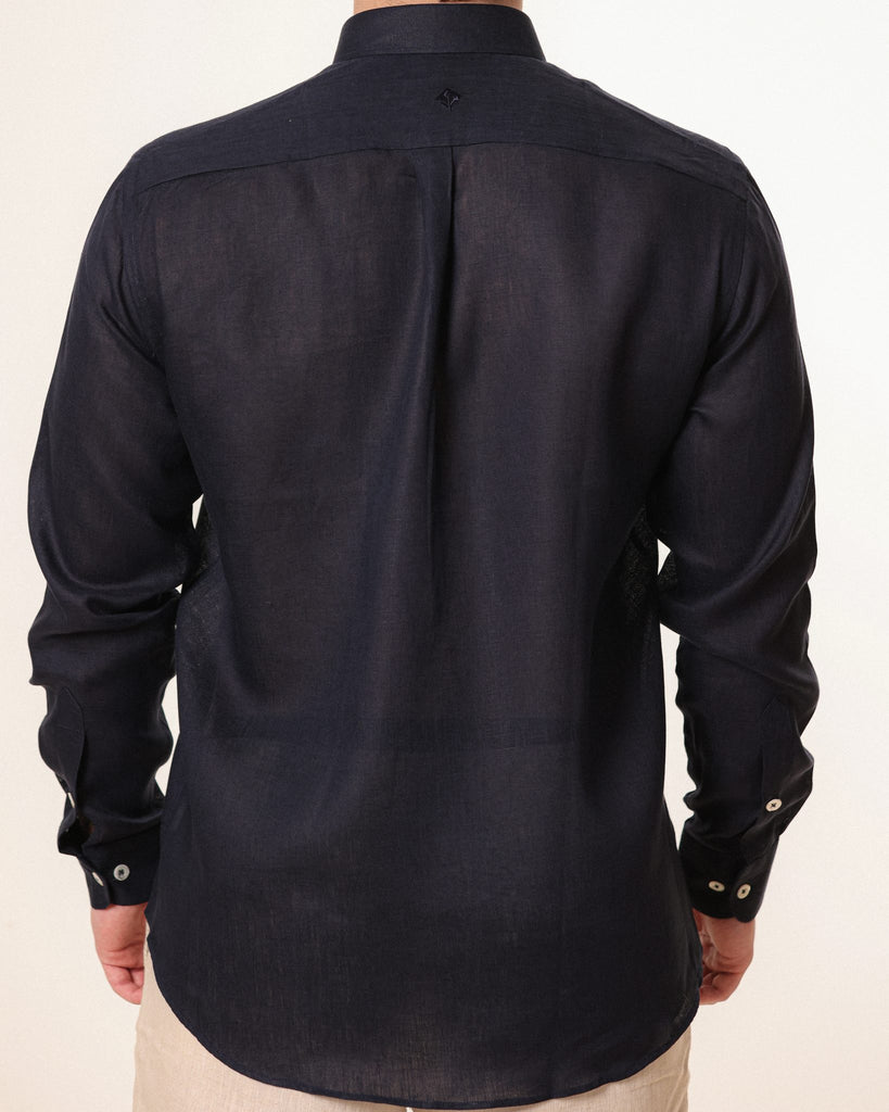 Men's Point-Collar Linen Shirt ‚ Dark Navy