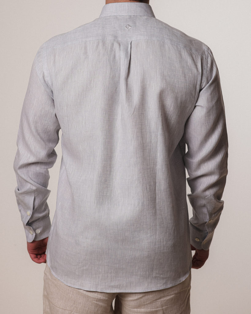 Men's Point-Collar Linen Shirt ‚ Grey